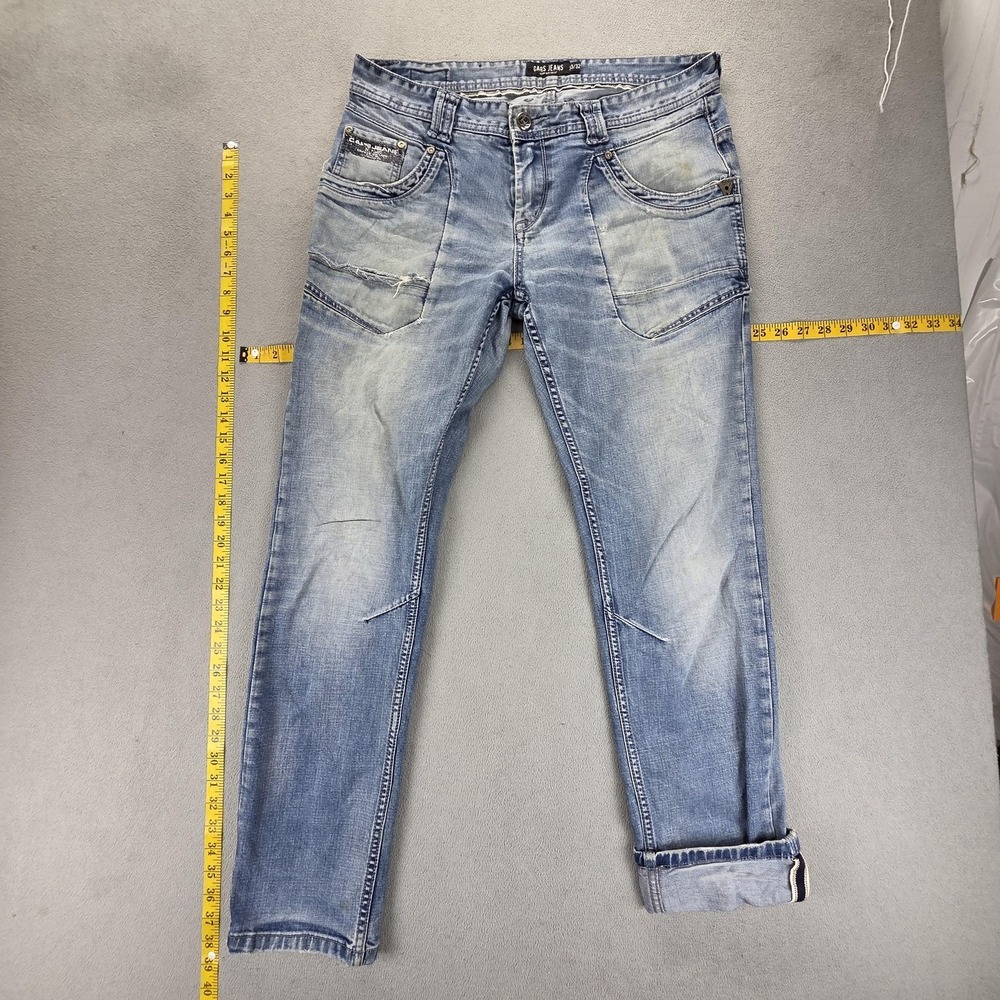 Selvedge Jeans Mens Blue Cars Light Wash Slim Whiskers Honeycomb Fits 34x32